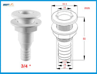 2X Nylon Plastic Thru Hull Bilge Fitting For Bilge Pump Aerator Hose of Boat Marine Yacht Sail RV Camper Truck 5/8 to 1 inch