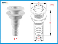 2X Nylon Plastic Thru Hull Bilge Fitting For Bilge Pump Aerator Hose of Boat Marine Yacht Sail RV Camper Truck 5/8 to 1 inch